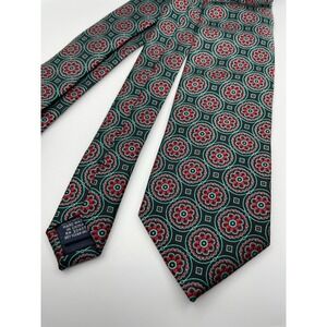 Mario Ferrari Mens Tie Red Teal Black Geometric Medallion Floral Hand Made Silk